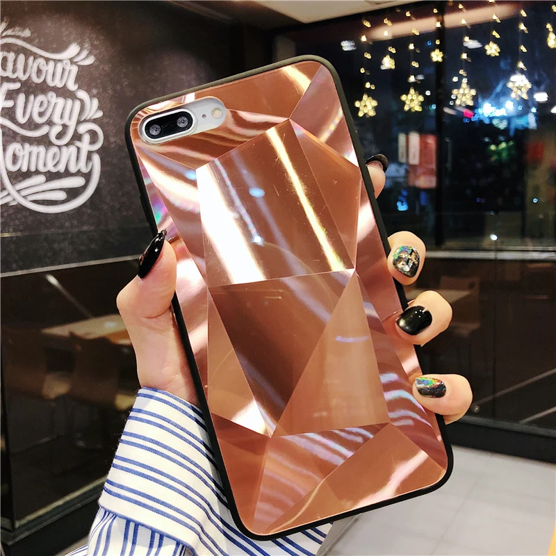 

Luxury 3D Diamond Texture Case For iPhone 6 6S 7 8 Plus Glitter Bling Crystal Mirror Case Ultra Hard Cover For Iphone x 10 Capa