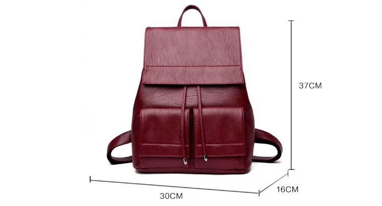MJ Women Leather Backpack Solid PU Leather Travel Bag Branded Design Female Large School Bag for Girls High Capacity Drawstring (30)