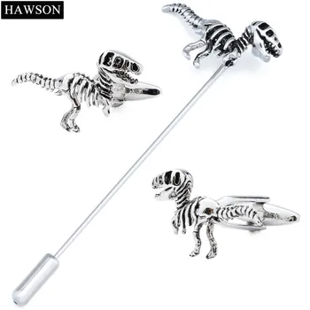 

Dinosaur Pattern Cufflinks Lapel Pin Set Fashion Animal Bone Cuff links with Box Husband Party Jewelry