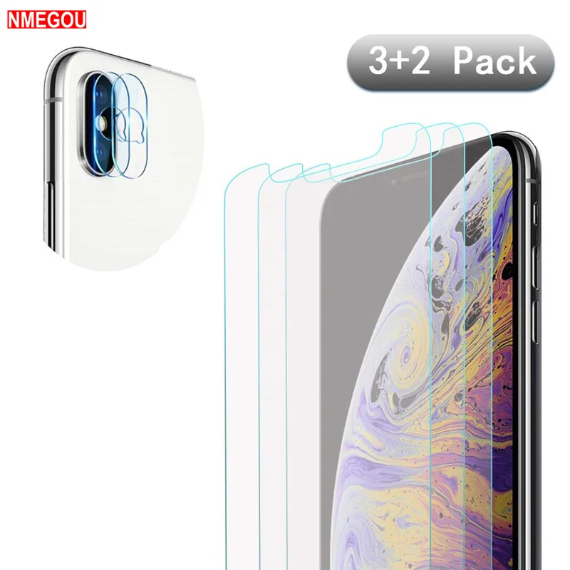 5 шт. Защитное стекло для ЖК экрана объектива IPhone X XR XS Max 8 7 6 S Plus|Бамперы| |
