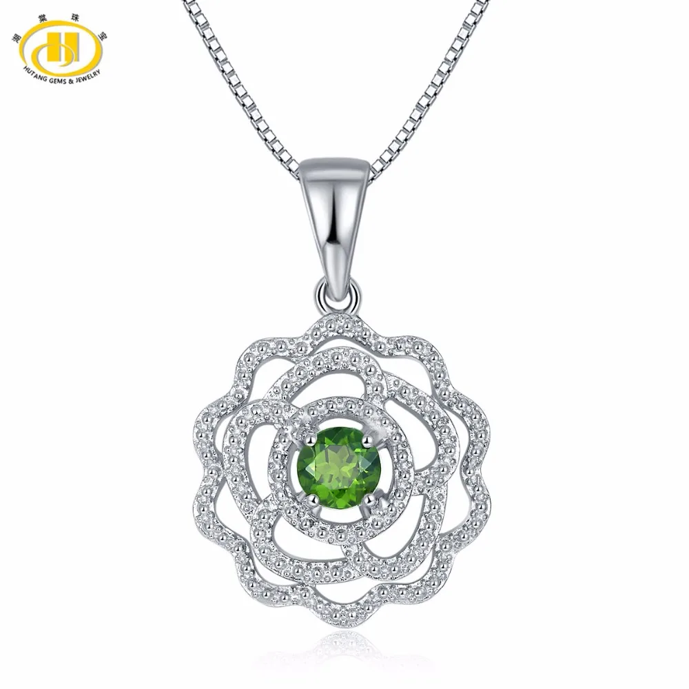 

Hutang Trendy 0.53ct Natural Gemstone Chrome Diopside Pendant Solid 925 Sterling Silver Necklace Fine Jewelry For Women Gift