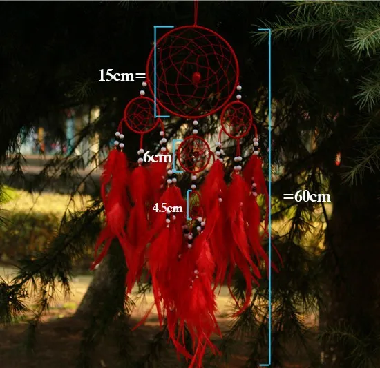 Новая Мода оригинальность большой горячий красный Ловец снов, китайский колокольчик Индийский стиль перо кулон Ловец снов подарок