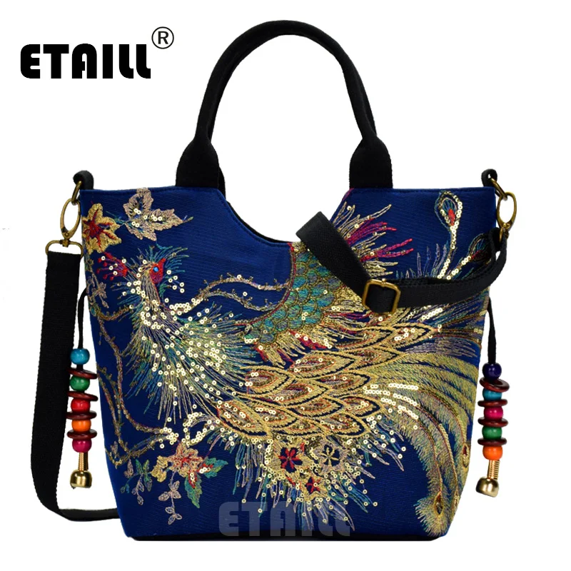 

ETAILL Vintage Embroidery Women Canvas Handbag National Ethnic Style Single Messenger Bag Fashion Leisure Bag Crossbody Tote