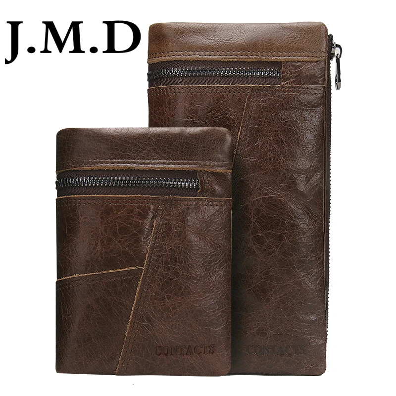 

J.M.D Genuine leather Men Wallets Brand Crazy Horse Leather Purse Zipper Coin Pocket Vintage Wallet Patchwork Design Men Bag