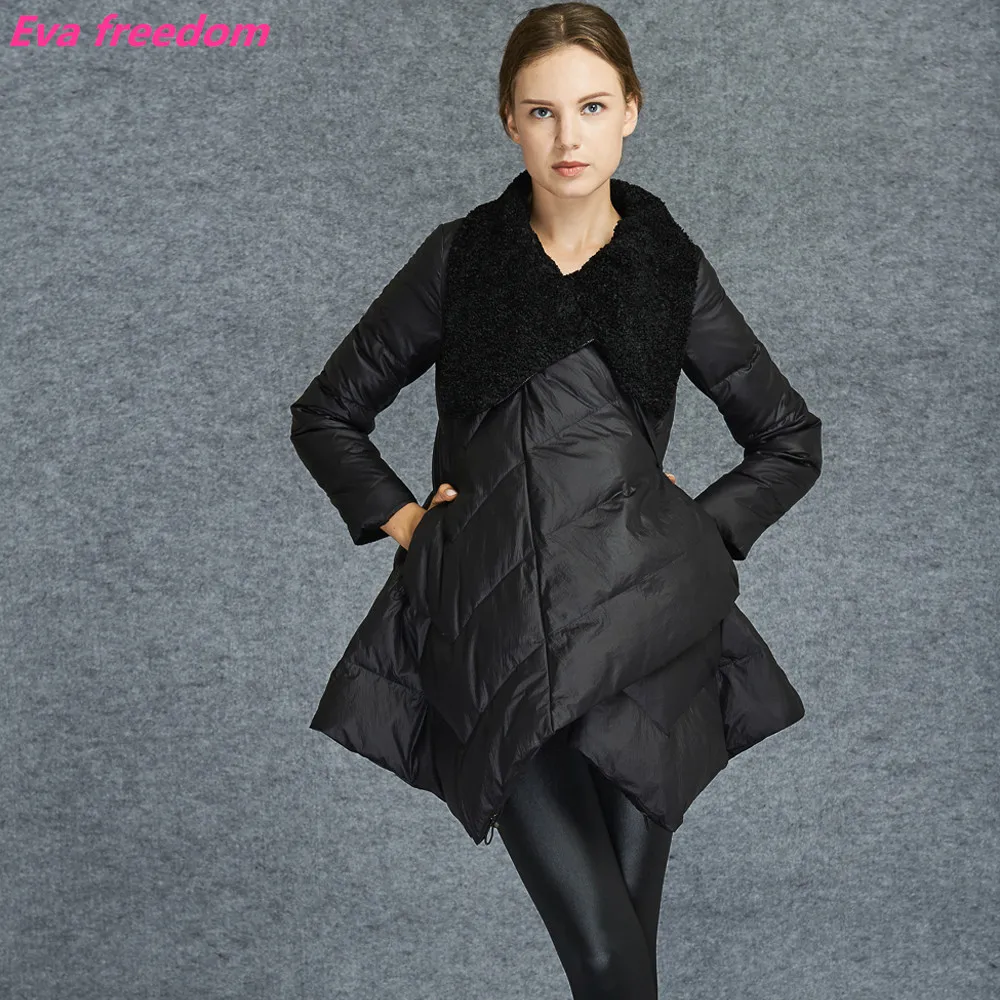 

woman winter jackets 2018 big fur collar duck down coat irregular skirt hem woman jackets coat high-necked coat down cloak