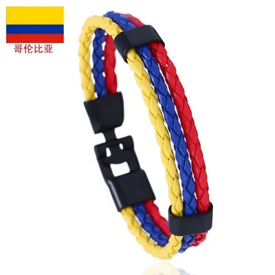 National Flag Color ES Spain Multi Layer Leather Bracelet For Men Bangle Fashion Black Handemade Male Jewelry Pulseira Masculina - Окраска металла: DK15512