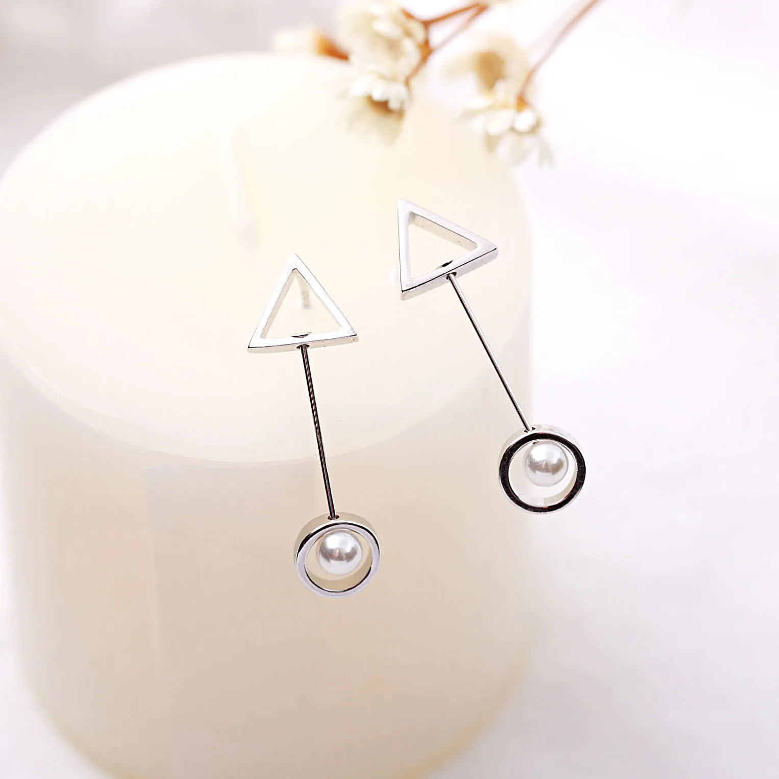 triangle pearl earrings 100% 925 Sterling silver Jewelry fashion Hypoallergenic Stud earrings for women gift