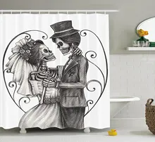 

Day Of The Dead Decor Shower Curtain Love Valentine's Skull Skeleton Marriage Eternal Spanish Festive Art Dimgrey and White