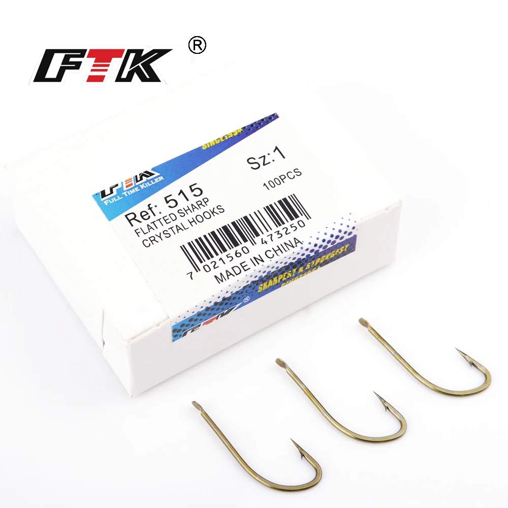 FTK 100pcs 515 Series Gold High Carbon Steel Barbed Fishing Hook Jig