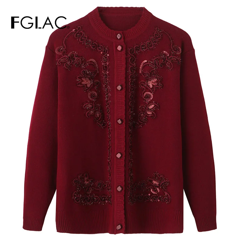 FGLAC мать среднего возраста одежда новая мода осень зима женский свитер модный Повседневный свитер кардиганы вязаная рубашка