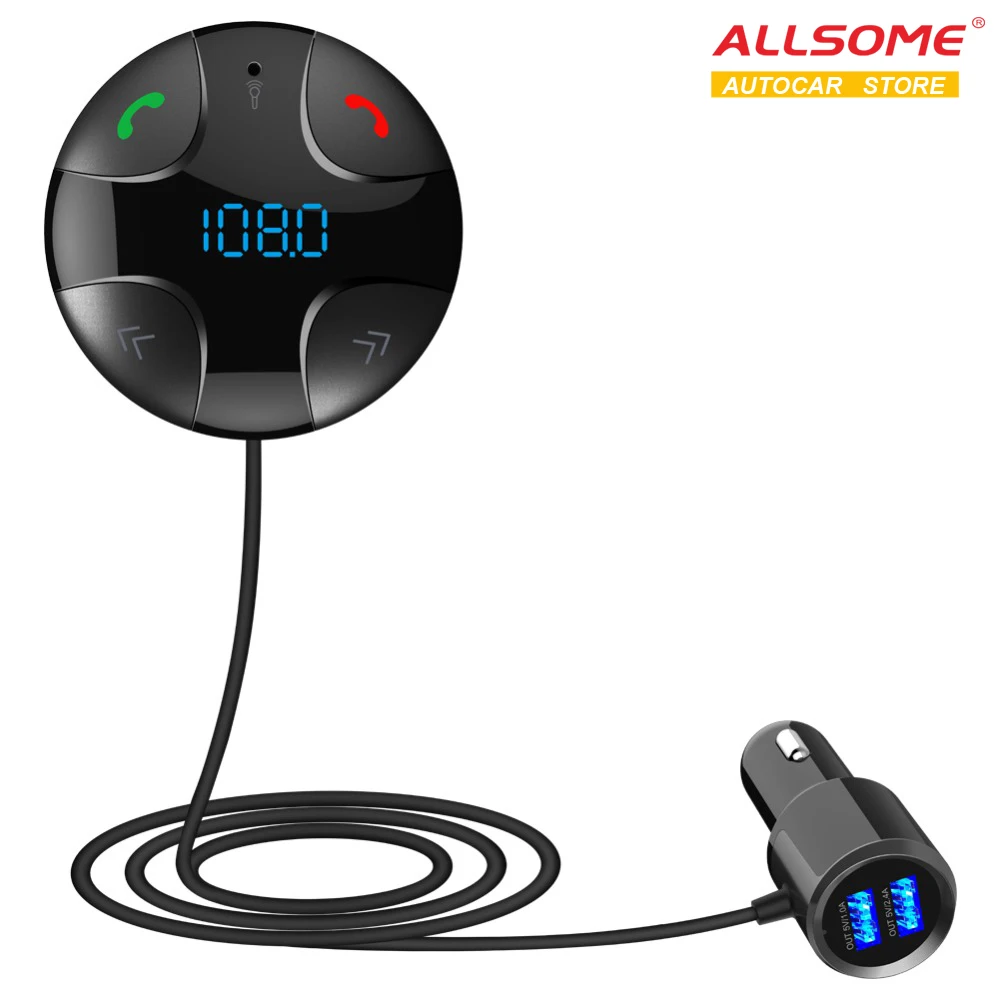 Автомобильный комплект ALLSOME Hands-free, fm-передатчик Bluetooth, Автомобильный MP3-плеер, поддержка карт TF, музыкальный аудиомодулятор, автомобильные аксессуары