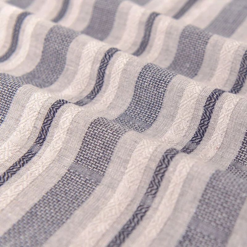 

Dark Grey Blue Woven Striped Cotton and Linen Fabric