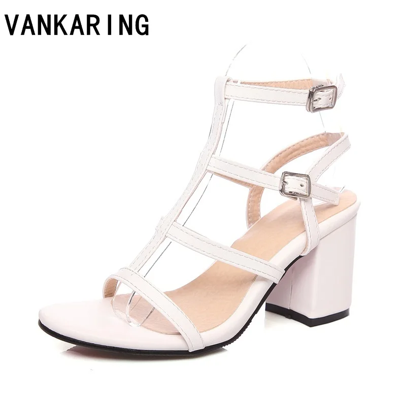 

VANKARING summer beach shoes women gladiator sandals high heels band buckle casual dress sandals sexy open toe leather sandals