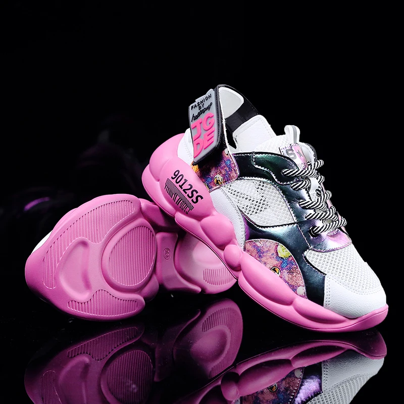 

2019 Summer New Women Chunky Sneakers Harajuku Dad Shoes Platform Sneakers Casual Breathable Mesh White Sneakers Basket Femme