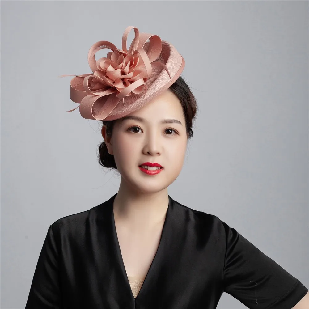 

Women Chic Fascinator Hat Cocktail Wedding Party Church Headpiece Fashion Headwear Feather Hair Accessories Sinamay Fascinators