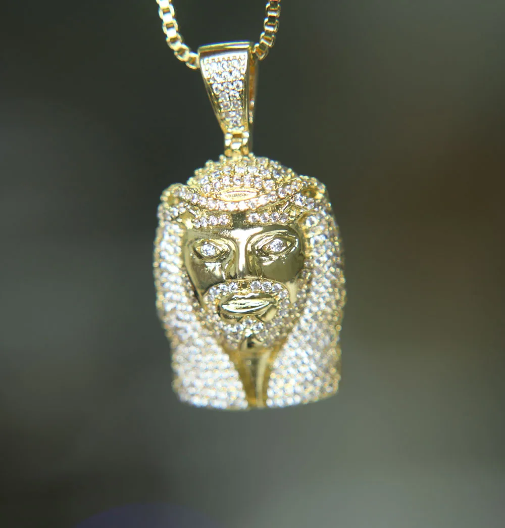 Золотой цвет Миро вымощенный aaa whtie cz Большой Иисус очарование кулон Христос
