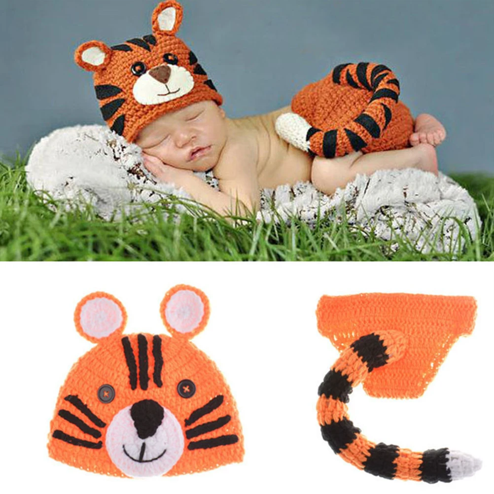 1 комплект, вязаная детская шапка с тигром и длинные штаны, костюмы, наряды, реквизит для фотосессии новорожденных, реквизит для фотосессии
