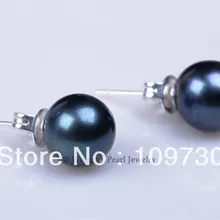 Ry00114 10 8-8.5 ММ ЧЕРНЫЙ КРУГЛЫЙ ИСКУССТВЕННЫЙ ПРЕСНОЙ ВОДЫ ЖЕМЧУЖНОЕ СТАД СЕРЬГИ СЕРЕБРО
