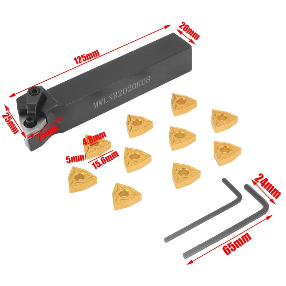 1 комплект практичный токарный станок токарный инструмент 1 шт. MWLNR2020K08 держатель+ 10 шт. WNMG080404 карбидная вставка