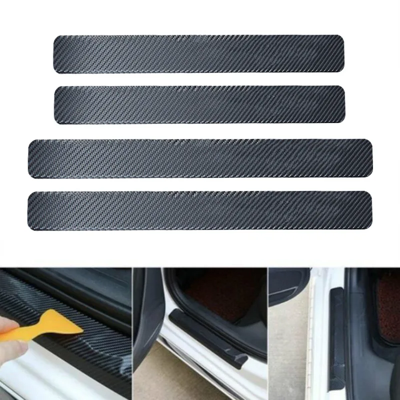 

4PCS 60x6.8cm 3D Carbon Fiber Sticker for Automobile Threshold Door Anti-kick Protection Sticker Protective Strip Sticker