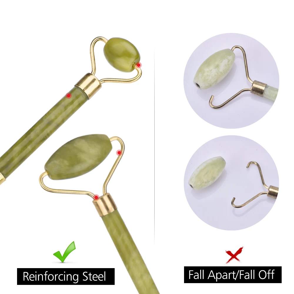 Массажный ролик для лица с двойной головкой, нефритовый массажер для лица, для похудения, для тела, для шеи, инструмент для лифтинга, массажный ролик для лица, камень, инструменты для ухода за кожей
