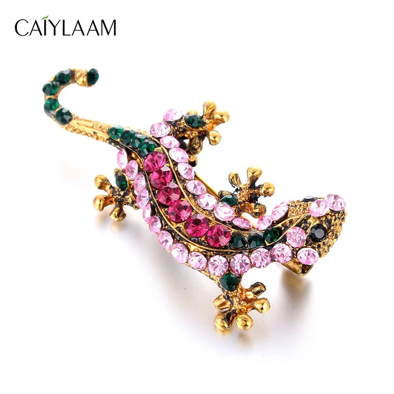 

CAIYLAAM Hyperbole Style Gold Animal Lizard Gecko Brooches Color Crystal Rhinestone Brooches Pins for Women Vintage Jewelry