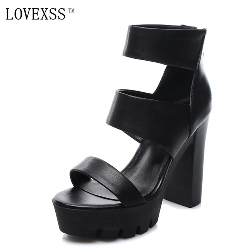 

LOVEXSS Woman Gladiator Sandals Peep Toe Genuine leather Buckle Black Woman Girl Shoes Summer Sandales Talon Femme Sandal Heels