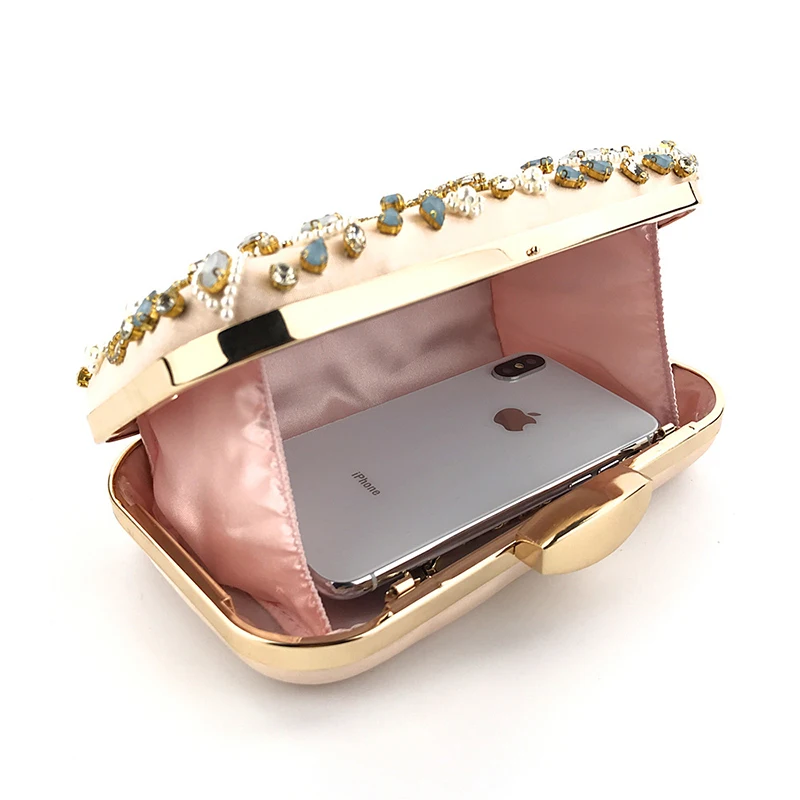 Luxy Moon Gold Satin Floral Clutch Bag Inside View