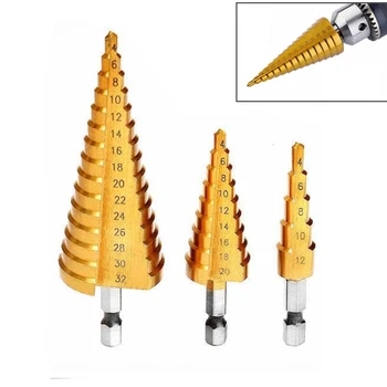 

YEODA High Quality 3 Pc Flute Pagoda Form Cutter Hole 4 - 12 / 20 / 32MM Steel Cone HSS Six Angle Ladder Drill