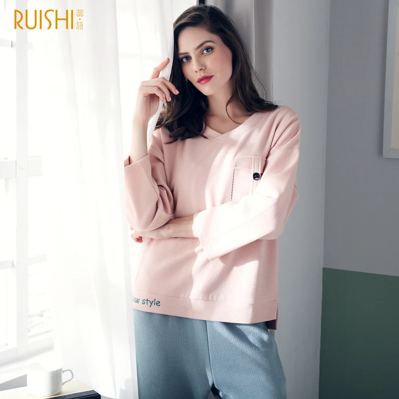 

J&Q New Pijama Women Sleepwear Casual Pajamas Pink Lingerie Embroidered Letters Night Suit Cotton Pajamas Home Clothes For Women