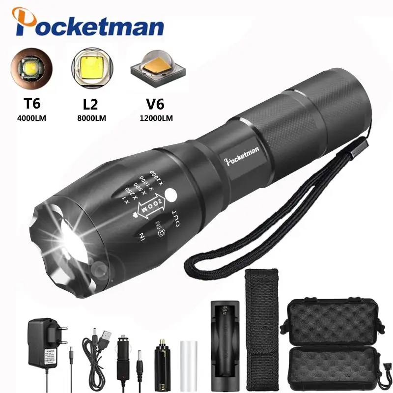 

Ultra Bright Led flashlight T6/L2/V6 led torch 5 Switch Modes Zoomable Bicycle Light use 18650 battery Super Bright Waterproof