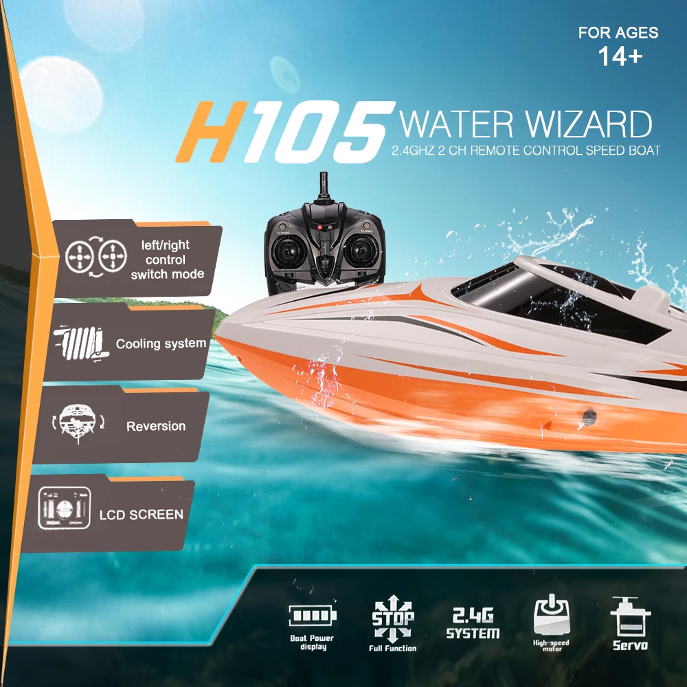 

TKKJ H105 (H103) 2.4G 2CH High Speed RC Racing Boat with Mode Switch Self Righting Remote Control Boat RC Ship Water Toys