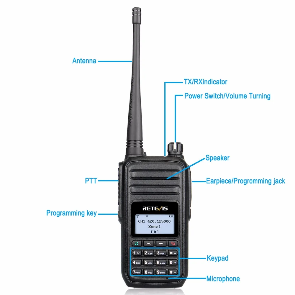 RETEVIS RT80 DMR Ham Radio Digital Walkie Talkie 5W UHF Mixed Receive VOX FM Radio PortableTwo-Way Radio Amador Hf Transceiver