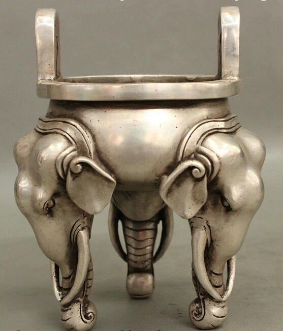 

decoration bronze factory outlets Tibet Silver Marked Chinese Silver Buddhism Elephant Head Statue Bronze Incense Burner Censer