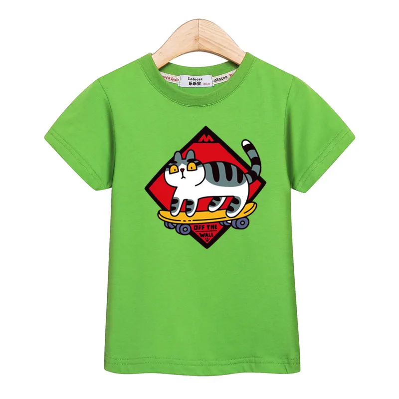 

Boys shirt fashion summer kids t-shirt skateboard cat design baby boy short sleeve tops 3-14T girl tees hip hop child costume