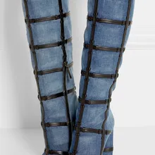 Riband/Лидер продаж; женские джинсовые сапоги до колена для верховой езды; сезон осень-зима высокие сапоги на высоком каблуке высокого качества