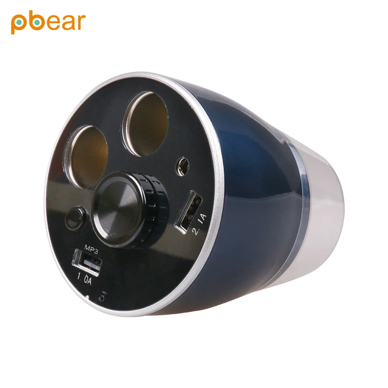 Pbear 2-Socket Cigarette Lighter&2 USB Ports Car Cup Charger with safety hammer+FM+LED Display Multi Function for mobile phone