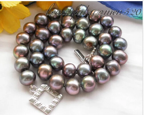 

~~ BJC 00135 Black round freshwater pearl cultured necklace Discount AAA
