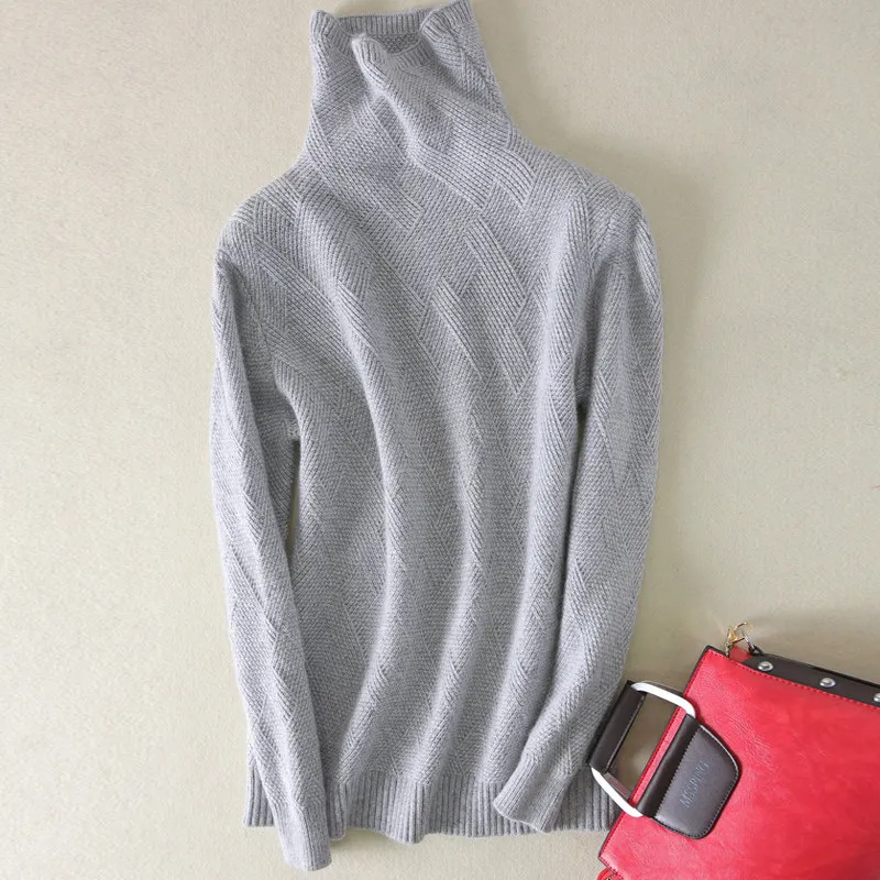 Женский вязаный кашемировый свитер с высоким воротом, женские зимние теплые длинные свитера, пуловер, женская одежда, джемпер для женщин - Цвет: Grey