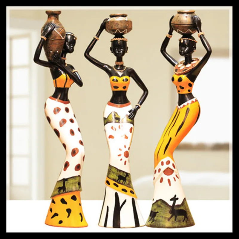 3pcs set Creative vintage Gift African Girls Resin Furnishing Crafts Dolls Ornaments Home Accessories Living Room