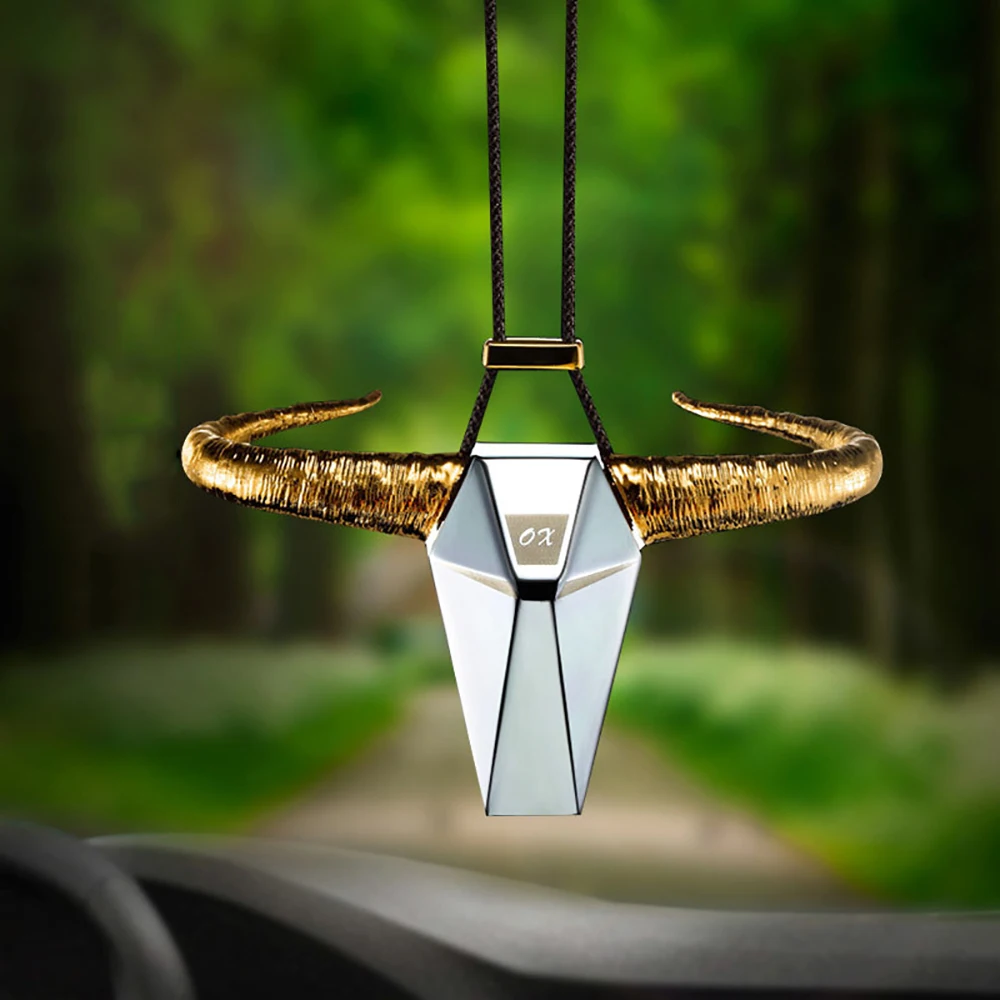 

Car Pendant Zinc Alloy OX Horn Rearview Mirror Decoration Auto Bull Hanging Ornament Automobiles Interior Decor Accessories Gift