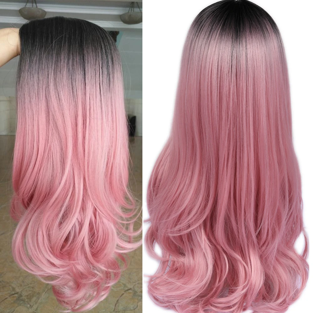 FAVE Искусственные парики Длинные Ombre черный, розовый коричневый светлые волосы высокой плотности температура волнистые косплэй для