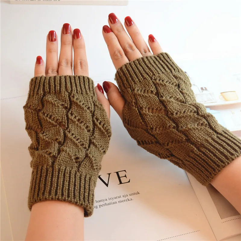 Женские зимние митенки, перчатки на запястье, теплые, вязаные рукавицы
