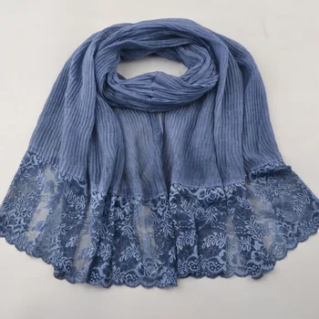 

New 2018 plain wrinkle scarf,polyester tie dye scarf,lace flower scarves,wraps,muslim lace hijab,floral hijab,patchwork scarves
