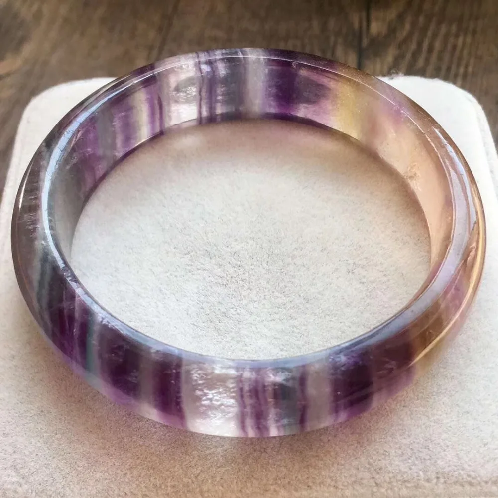 

57.3mm Genuine Natural Colorful Rainbow Fluorite Quartz Bangle Crystal Round Beads For Woman Man Gift Healing Stone Bangle AAAAA