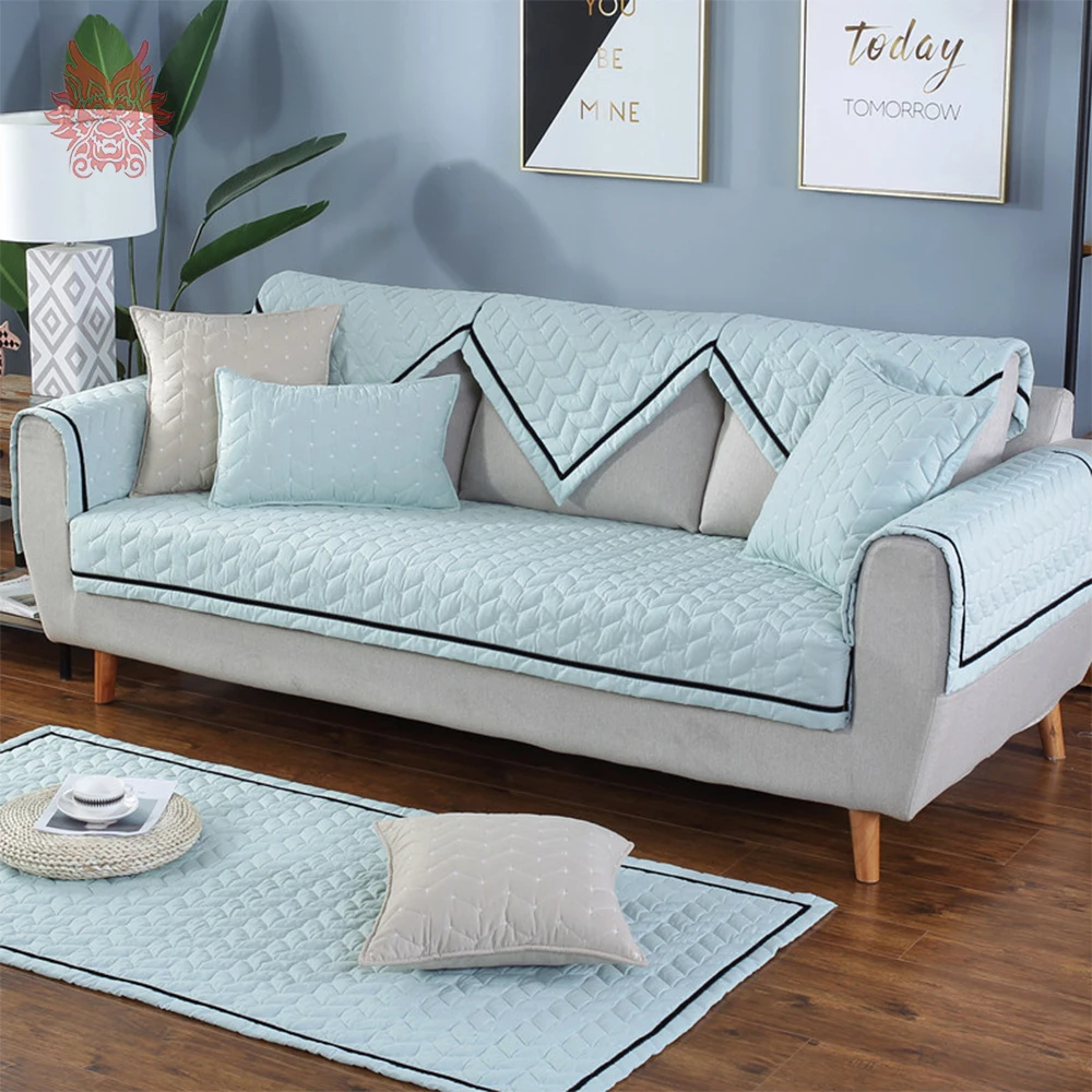 Summer Spring Wave Quilted Sofa Slipcovers Cotton Sectional Sofa Cover