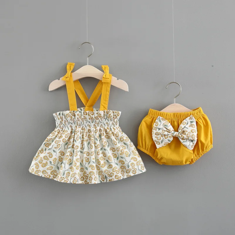 

New Newborn Baby Girls Clothes Sleeveless Dress+Briefs 2PCS Outfits Set Striped Printed Cute Clothing Sets Summer Sunsuit 0-24M