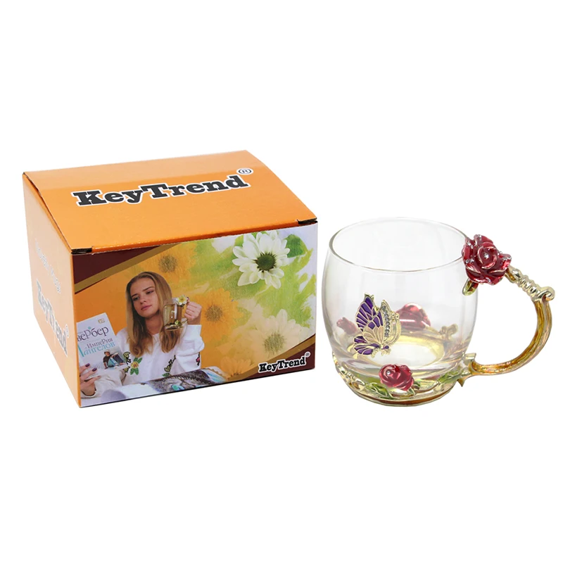 

KEYTREND Enamel Mugs Novelty Roses and Butterfly Decoration Glass Cups AECL105