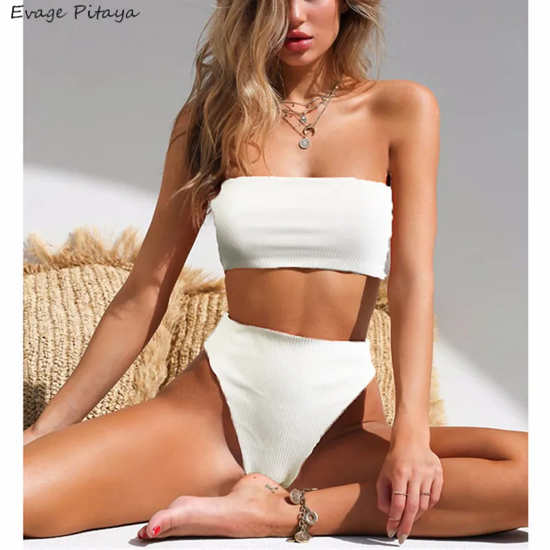 

2019 new swimsuit women biquinis feminino womens swim wear high leg padded high waist off shoulder mini bikini brazilian bikini