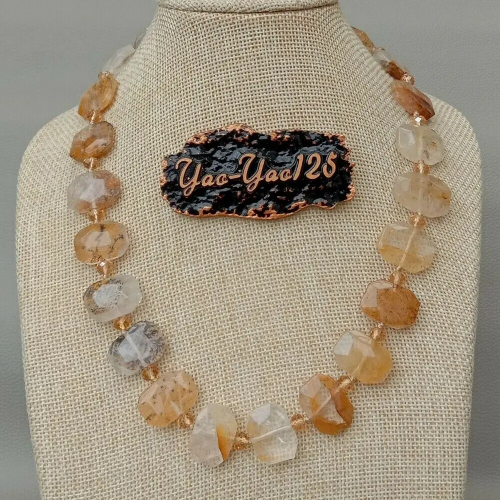 

19" Natural Brazilian Golden Quartz Rectangle Necklace